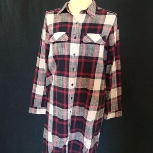 Caslon tunic dress black + red plaid,like new sz L